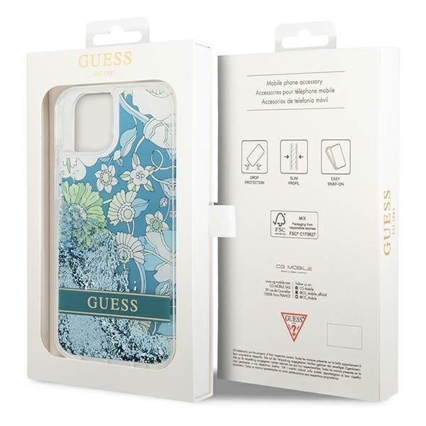 GUESS case for IPHONE 13 / 14 / 15 GUHCP14SLFLSN (Flower Liquid Glitter) green