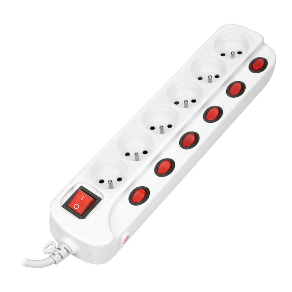 Multiswitch powerstrip with independent ON/OFF switches for 6 sockets, cable 3x1mm², 1.5m long (OR-AE-13162/1,5M)