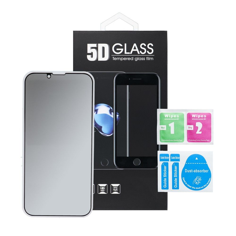 5D Full Glue Tempered Glass - for iPhone 13 / 16e (SE 4 2025) (Privacy) black