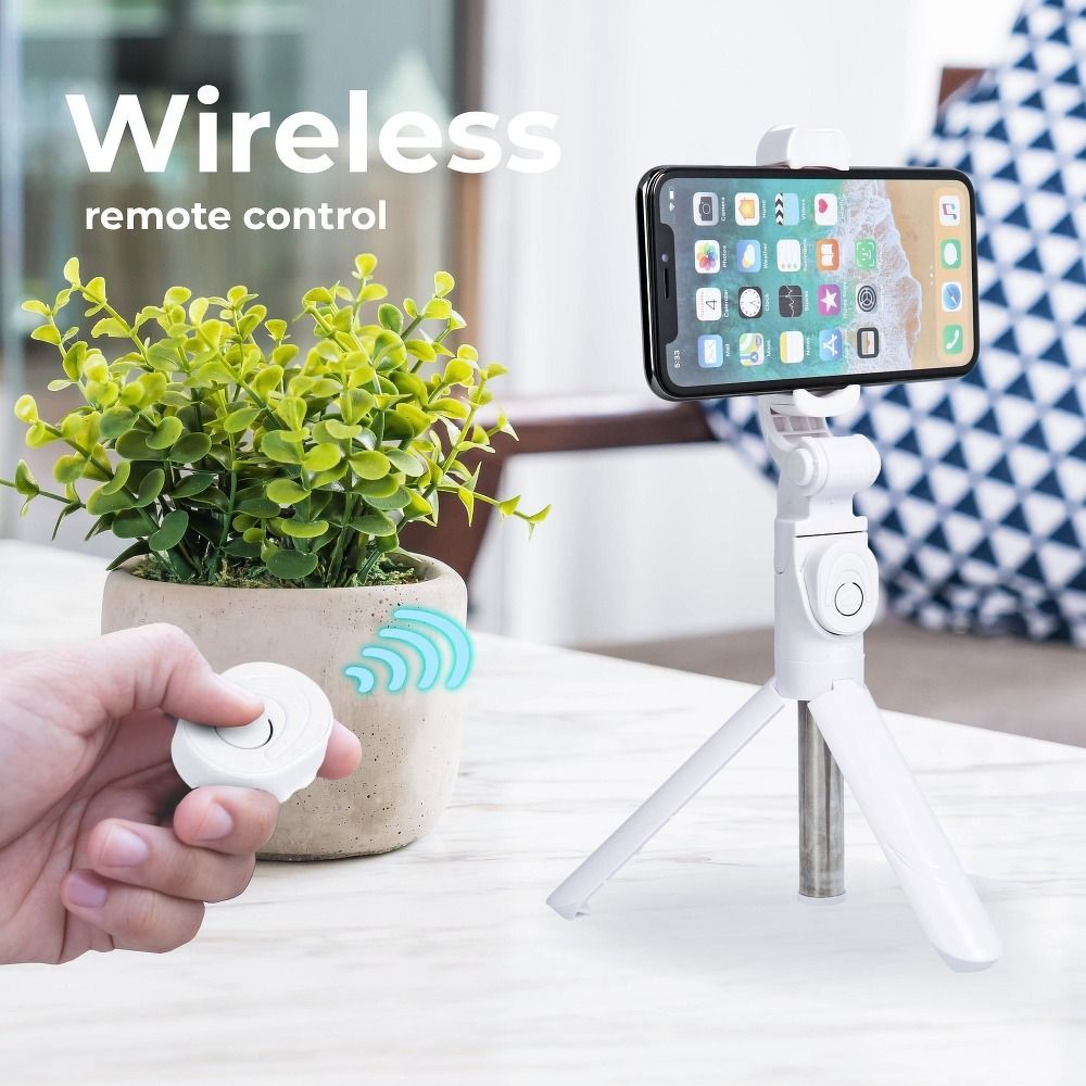 5f1f819201aee2a6f41dd8bc02f9cc54 Selfie stick with wireless remote control tripod SSTR-12 white