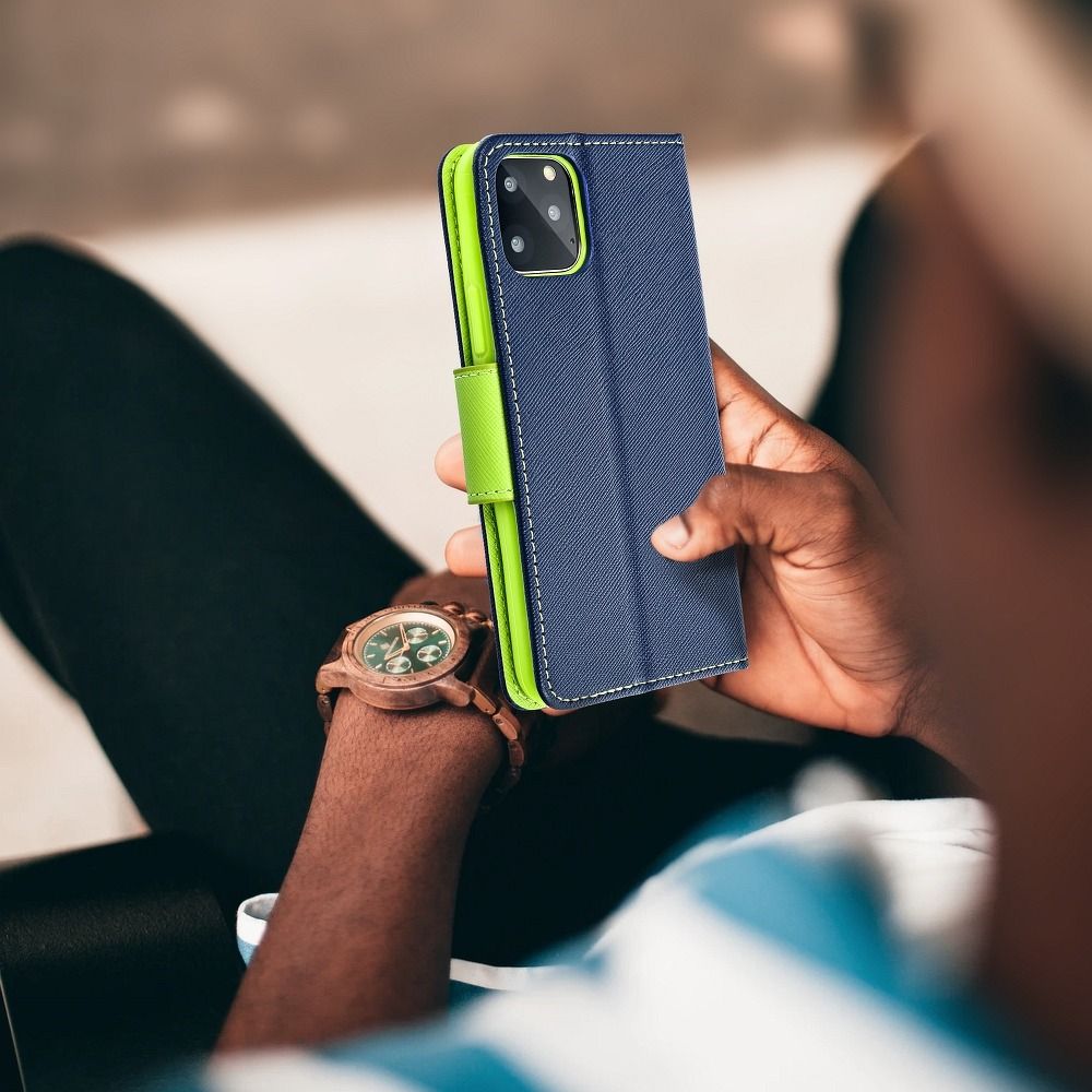 FANCY Book case for SAMSUNG A11 navy/lime