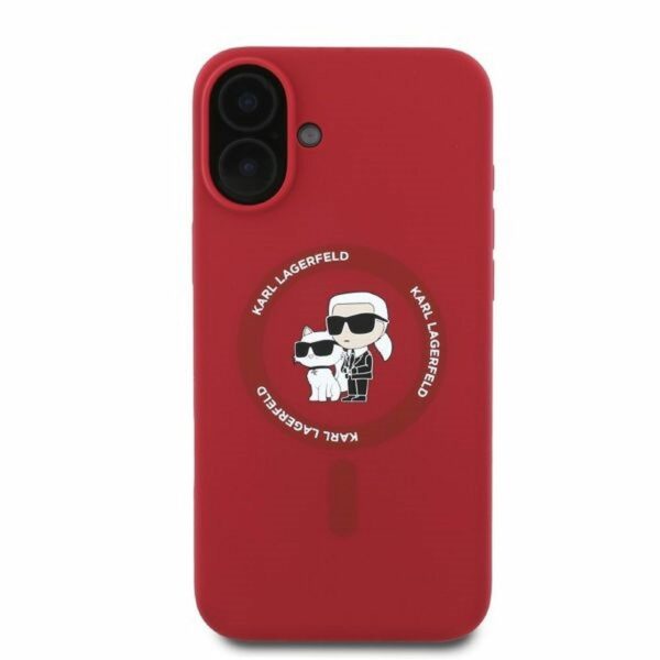 KARL LAGERFELD case for IPHONE 16 compatible with MagSafe KLHMP16SSCMKCRHR (Silicone KC Body Ring) red