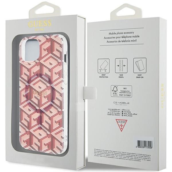 GUESS case for IPHONE 15 compatible with MagSafe GUHMP15SHGCUSTGP (IML GCUBE) pink