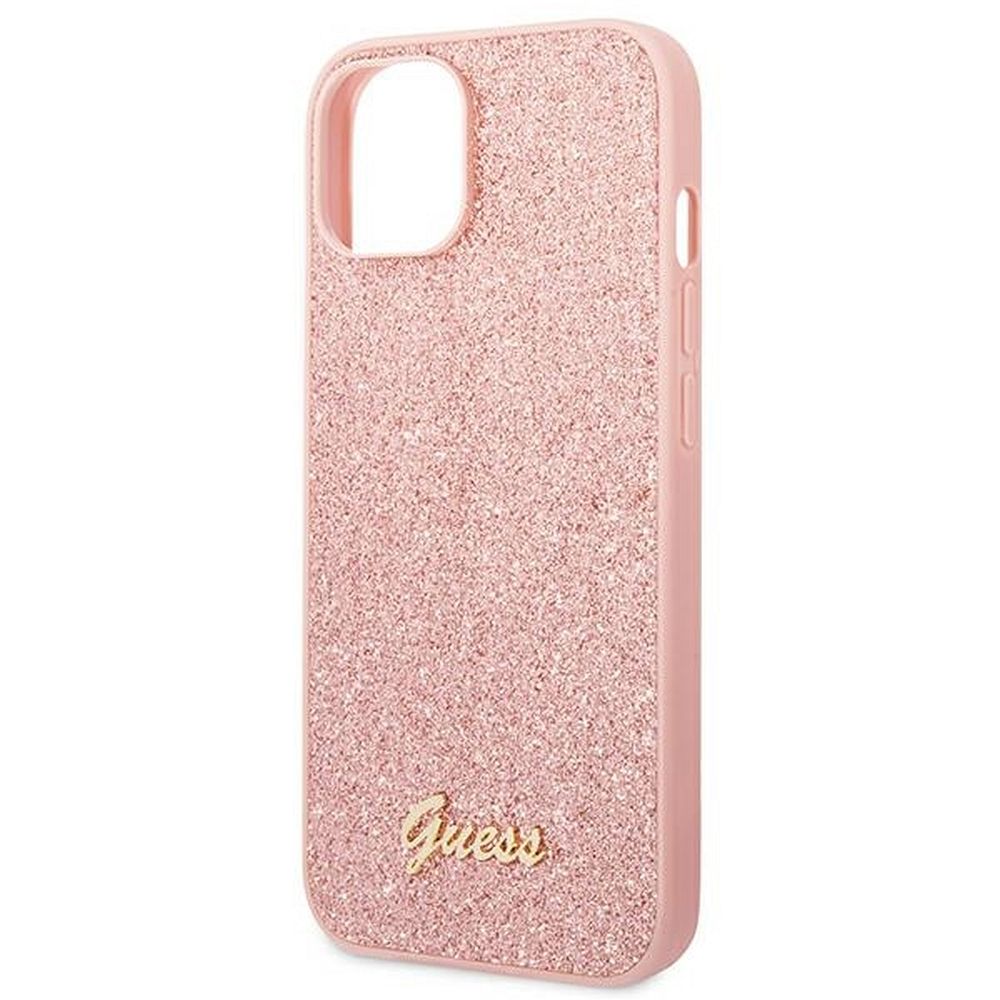 GUESS case for IPHONE 14 Plus GUHCP14MHGGSHP (Glitter Flakes Script Metal Logo) pink