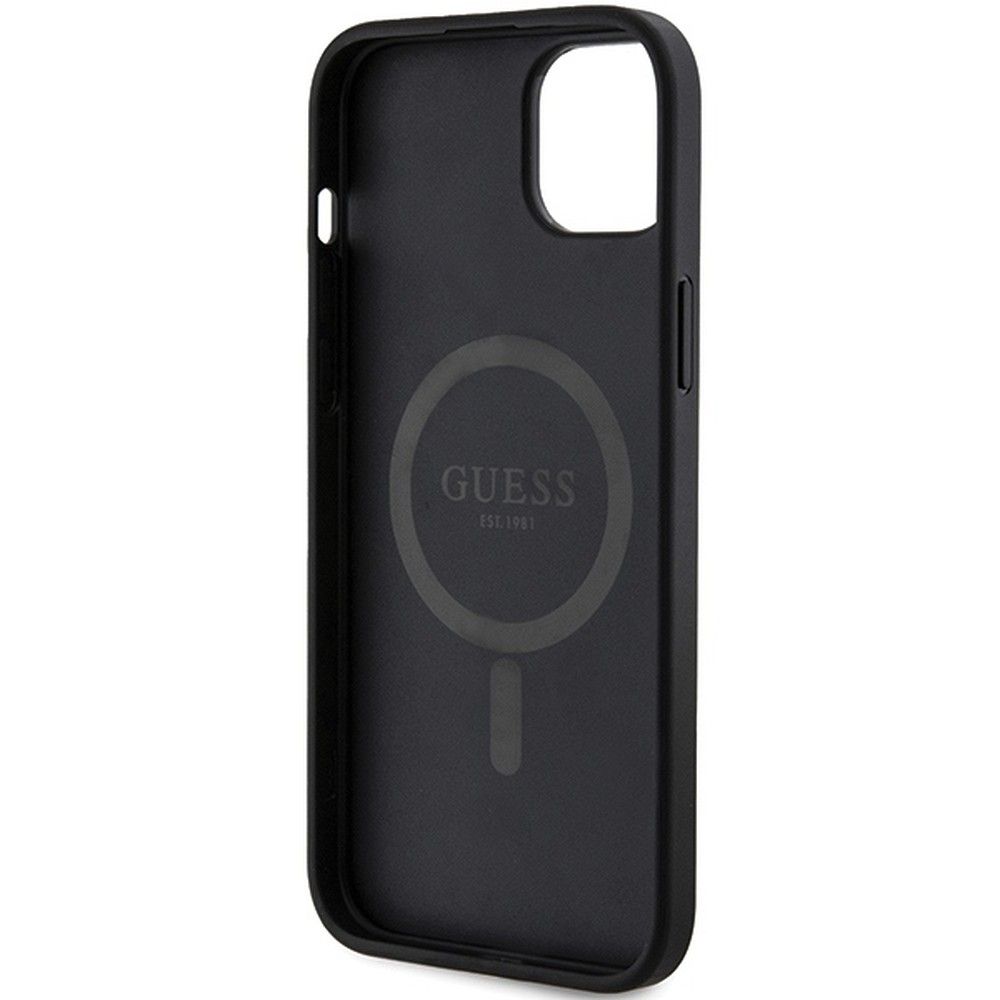 GUESS case for IPHONE 15 compatible with MagSafe GUHMP15SG4GFRK (4G Ring classic logo) black