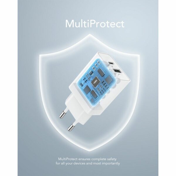VEGER travel charger USB A + Type C PD QC3.0 3A 30W VLS302U white