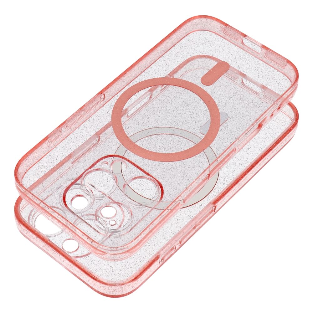 CLEAR MAG COVER case with camera protection compatible with MagSafe for IPHONE 16 Plus pink glitter