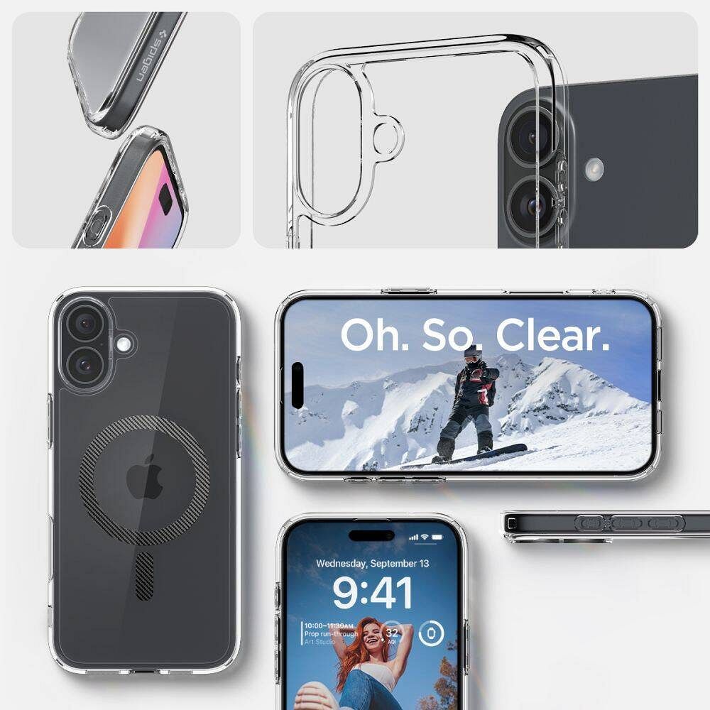 SPIGEN case ULTRA HYBRID MAG compatible with MagSafe for IPHONE 16 carbon fiber