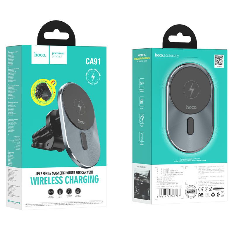 HOCO car holder with wireless charging compatible with MagSafe for air vent 15W CA91 gray