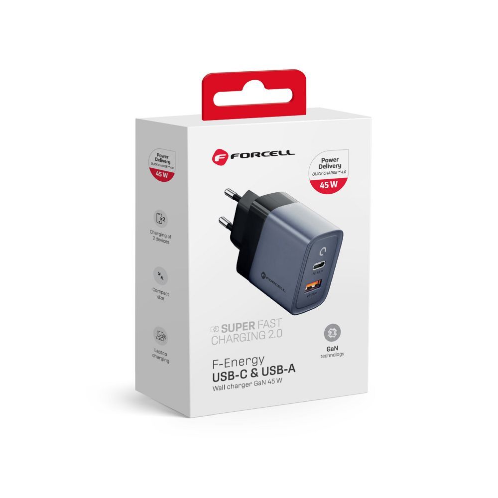 FORCELL F-ENERGY GaN VT-39 travel charger Type C + USB A PD QC4.0 4A 45W gray