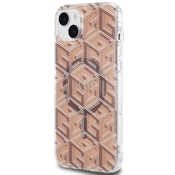 GUESS case for IPHONE 15 compatible with MagSafe GUHMP15SHGCUSTGW (IML GCUBE) brown
