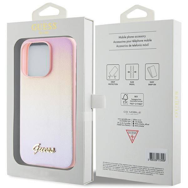 GUESS case for IPHONE 15 Pro GUHCP15LPSAIRSP (Saffiano Iridescent Script) pink