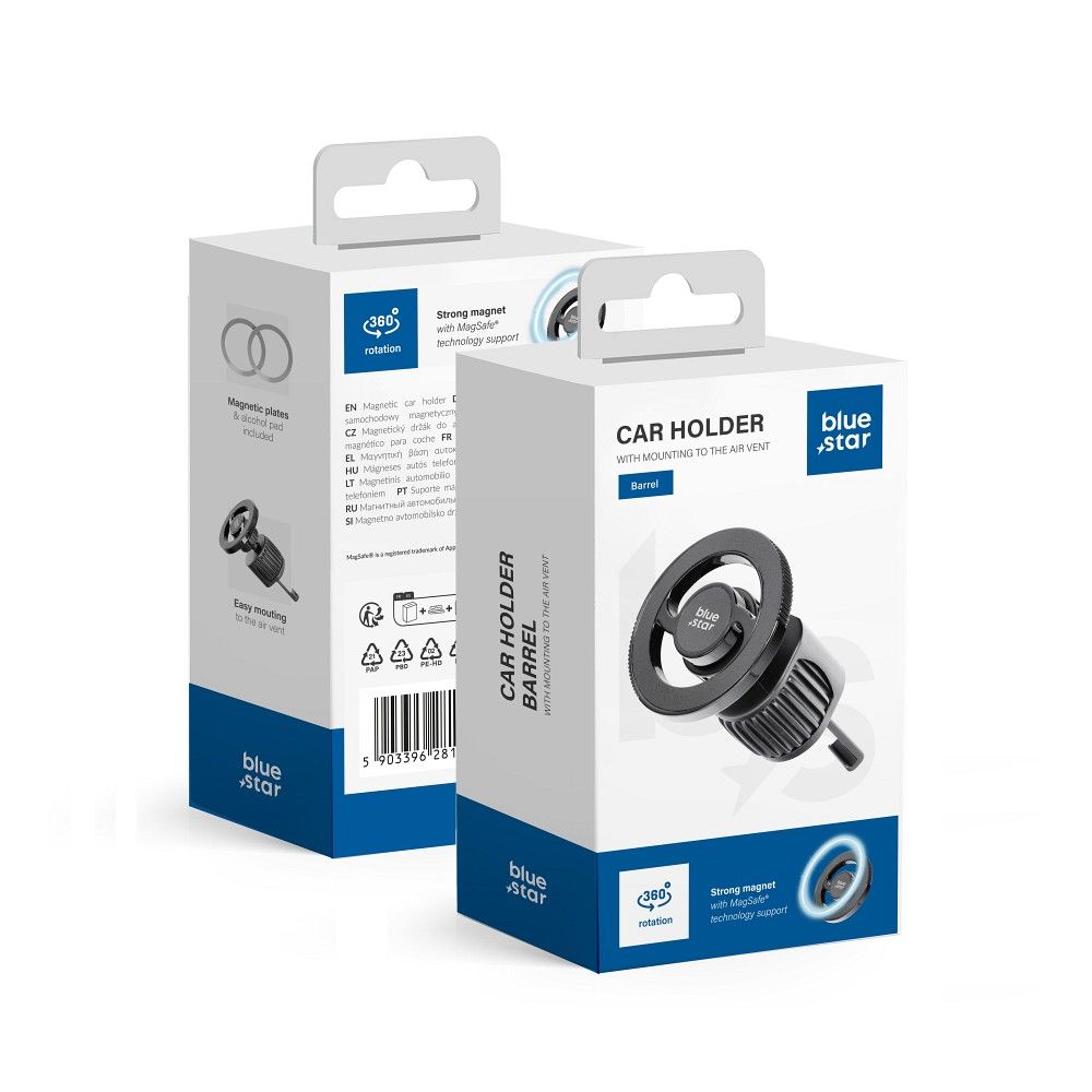 BLUE STAR magnetic car holder for air vent compatible with MagSafe BARREL black