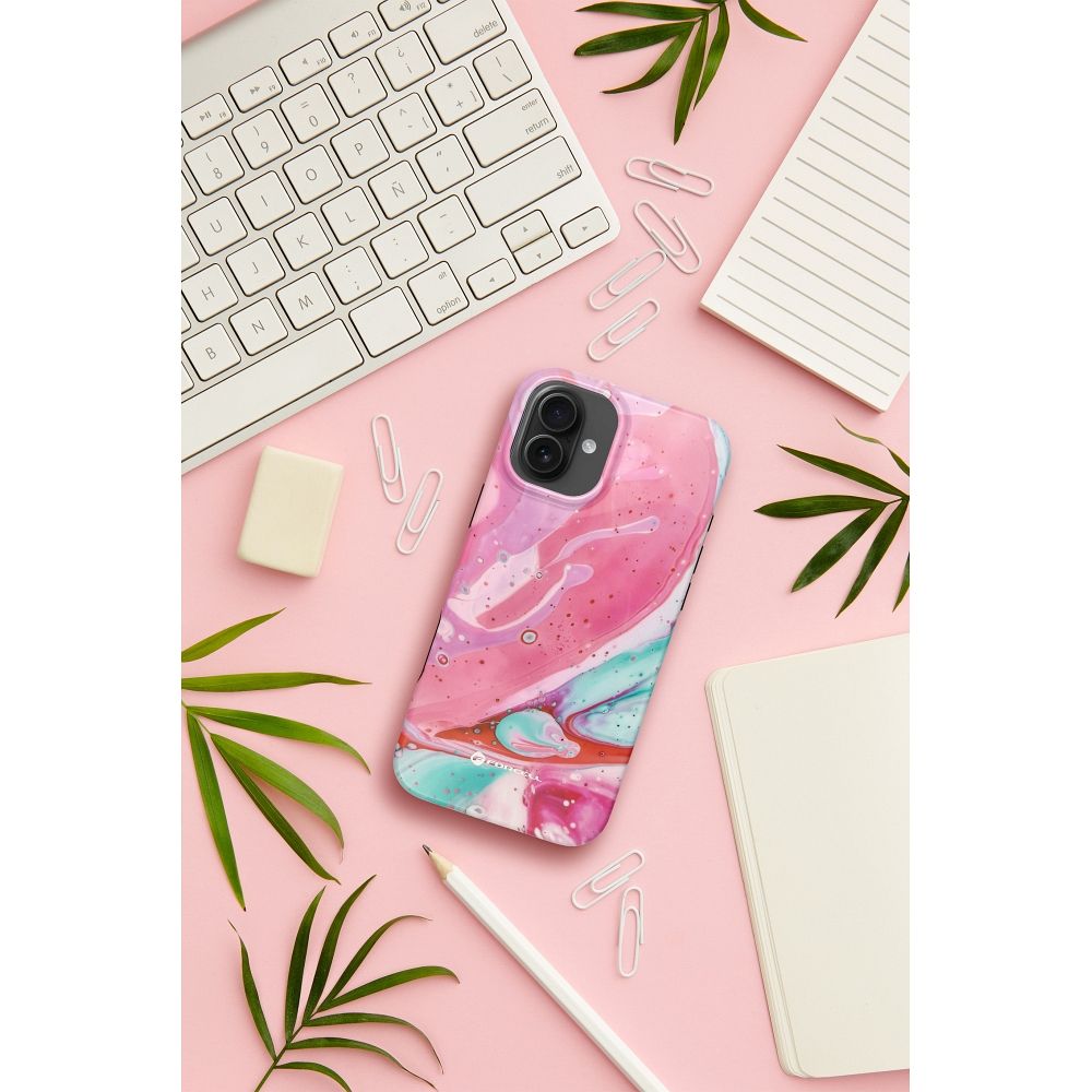 FORCELL F-PROTECT Mirage, Military Drop-Tested case compatible with MagSafe for IPHONE 15 PRO pink marble