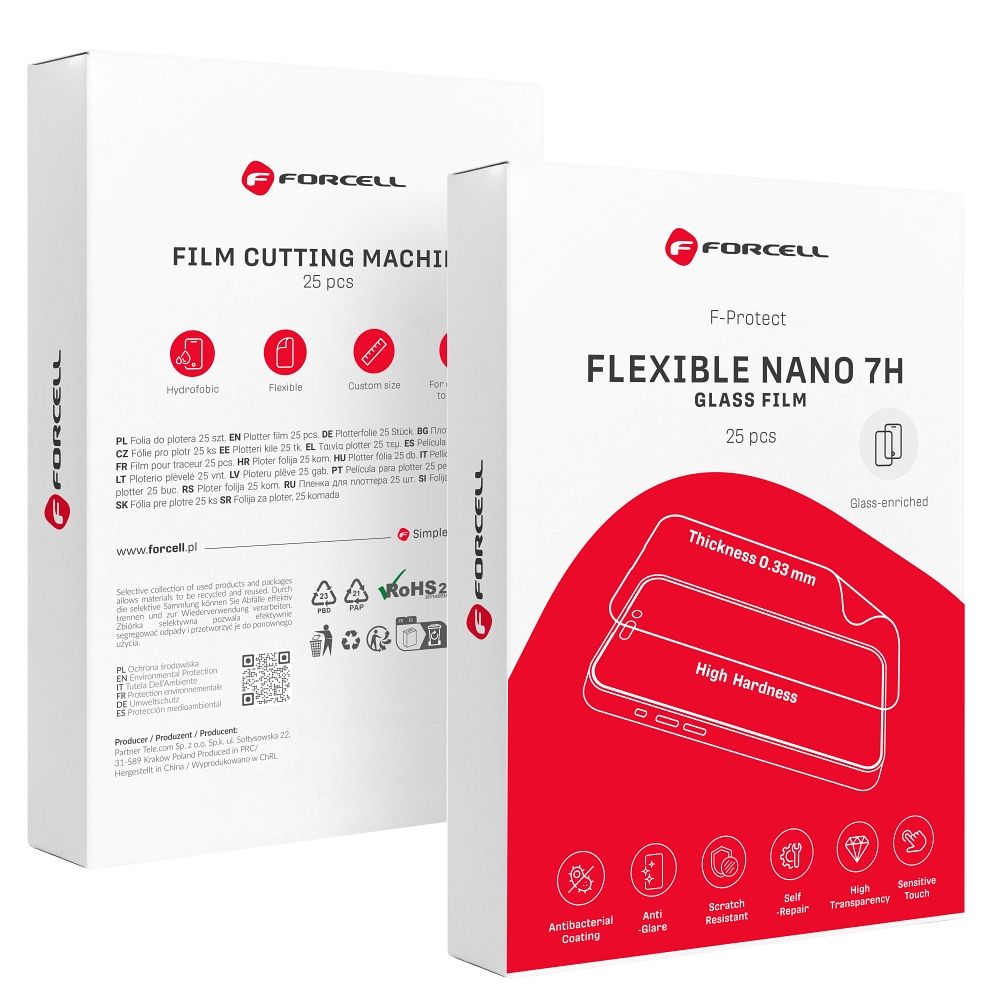 FORCELL F-PROTECT FLEXIBLE NANO 7H hybrid nano glass film for smart cutting machine 196x125mm (25 pcs/set)