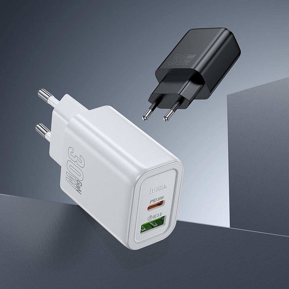 HOCO wall charger USB A + Type C + cable Type C to Type C PD QC3.0 3A 30W N63 black