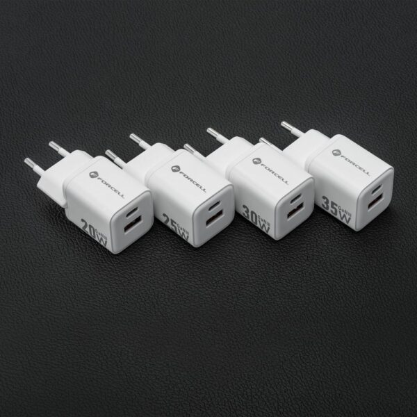FORCELL F-ENERGY Mini GaN III VT-35C travel charger with 1 x Type C + 1x USB A sockets, PD QC4.0 35W white
