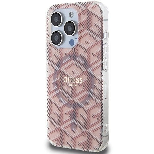 GUESS case for IPHONE 15 Pro Max compatible with MagSafe GUHMP15XHGCUSTGP (IML GCUBE) pink
