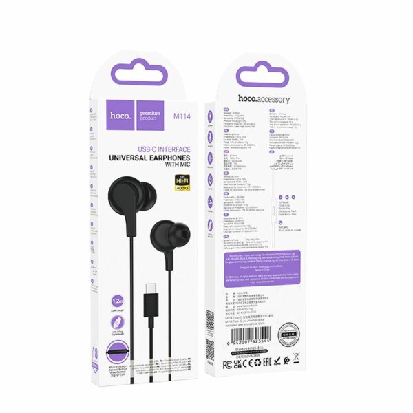 HOCO wire earphones Type C with microphone M114 black