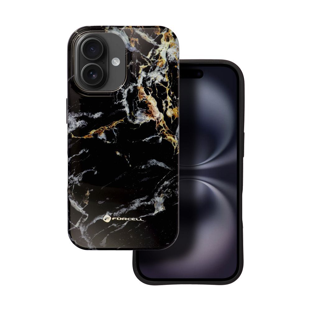 FORCELL F-PROTECT Mirage, Military Drop-Tested case compatible with MagSafe for IPHONE 16 black marble