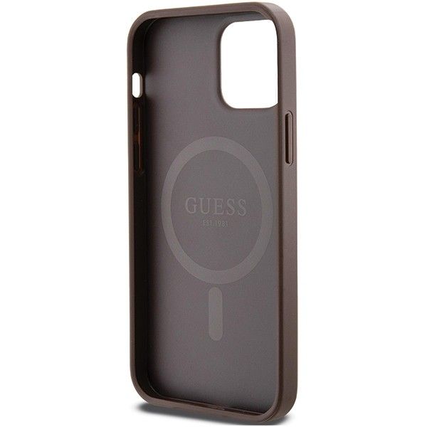GUESS case for IPHONE 12 / 12 Pro compatible with MagSafe GUHMP12MG4GFRW (4G Ring classic logo) brown