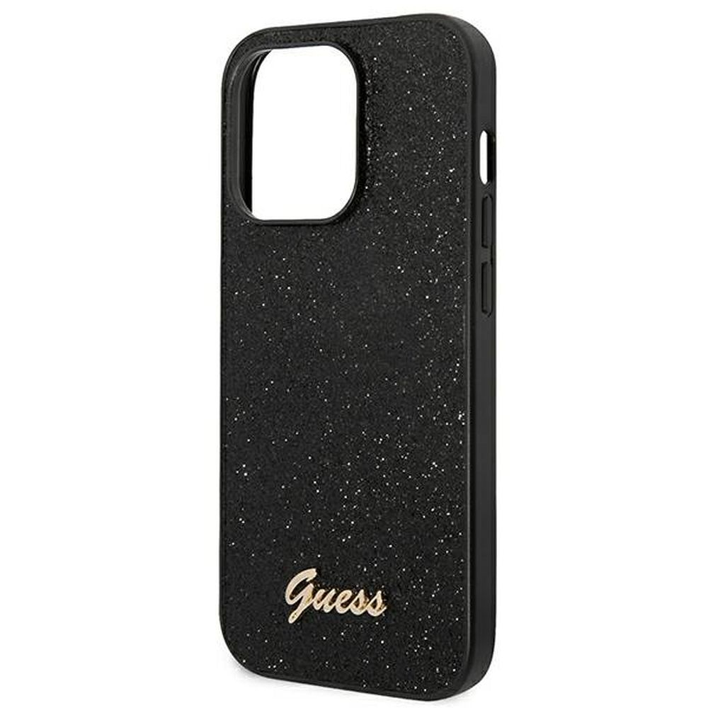GUESS case for IPHONE 14 Pro GUHCP14LHGGSHK (Glitter Flakes Script Metal Logo) black