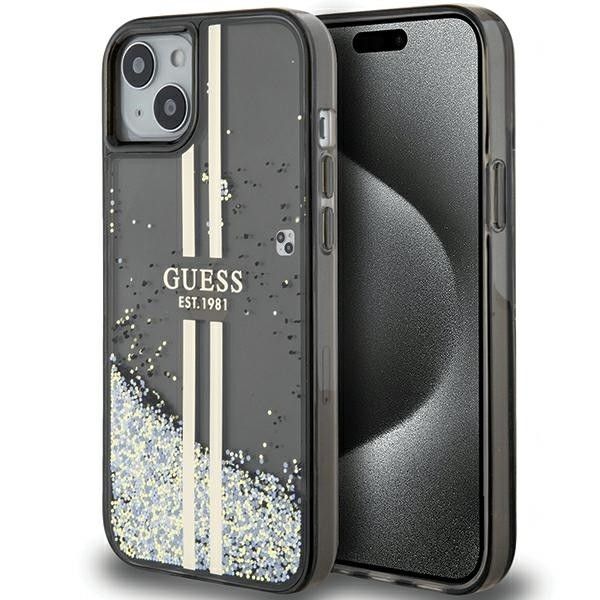 GUESS case for IPHONE 15 GUHCP15SLFCSEGK (Liquid Glitter Gold Stripes) black