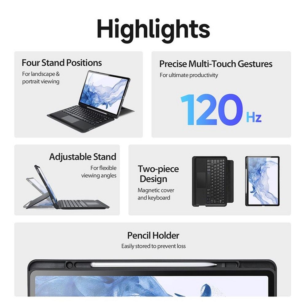 DUX DUCIS case DK foldable with Wireless Keyboard for SAMSUNG Tab S8 Plus (X800/X806)/S7FE(T730/T736B)/S7 Plus (T970/T976B) black