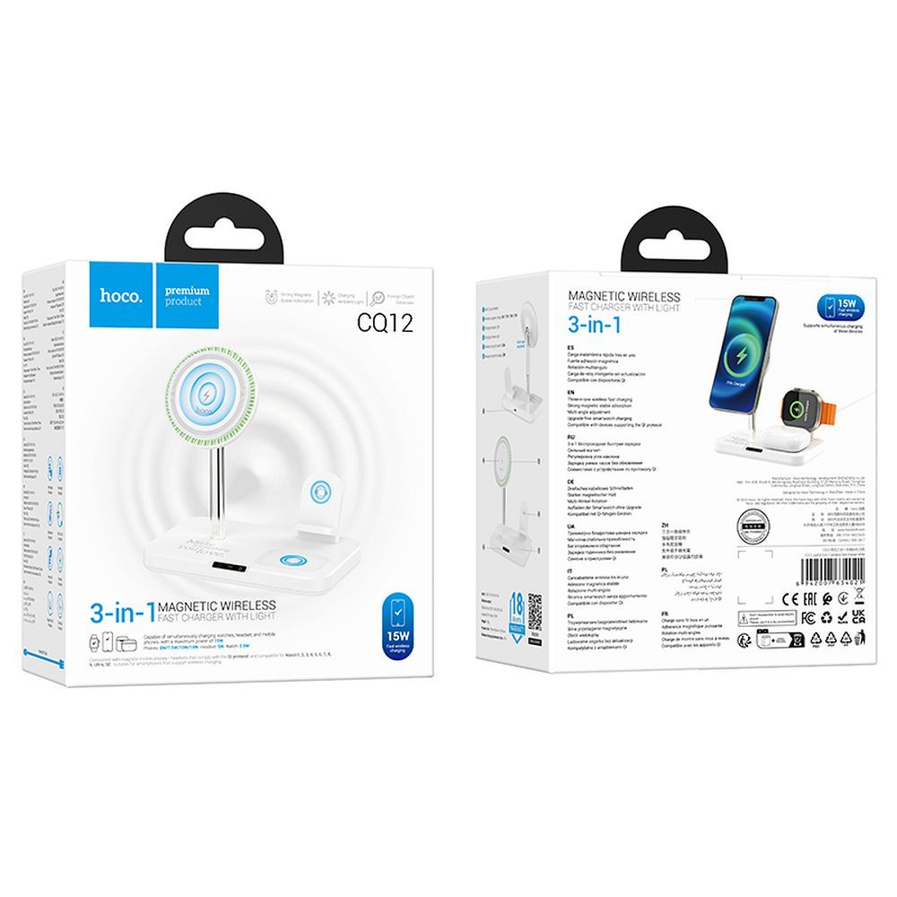 HOCO wireless charger 3in1 compatible with Apple Watch 3A 15W CQ12 white