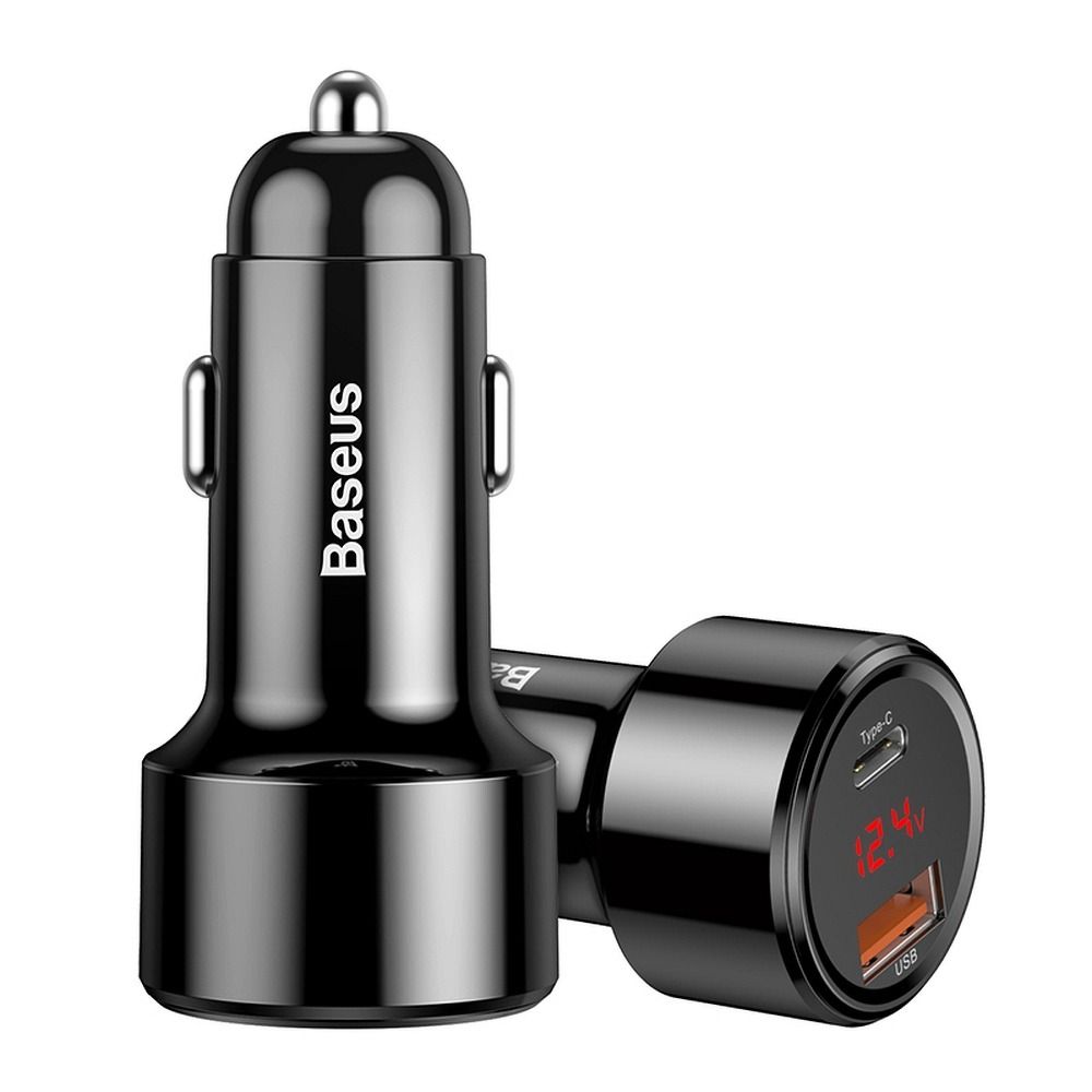 76771f2ad32a30e9921e85584dbf7191 BASEUS car charger USB A + Type C with digital display PD3.0 QC4.0 3A 45W CCMLC20C-01 black