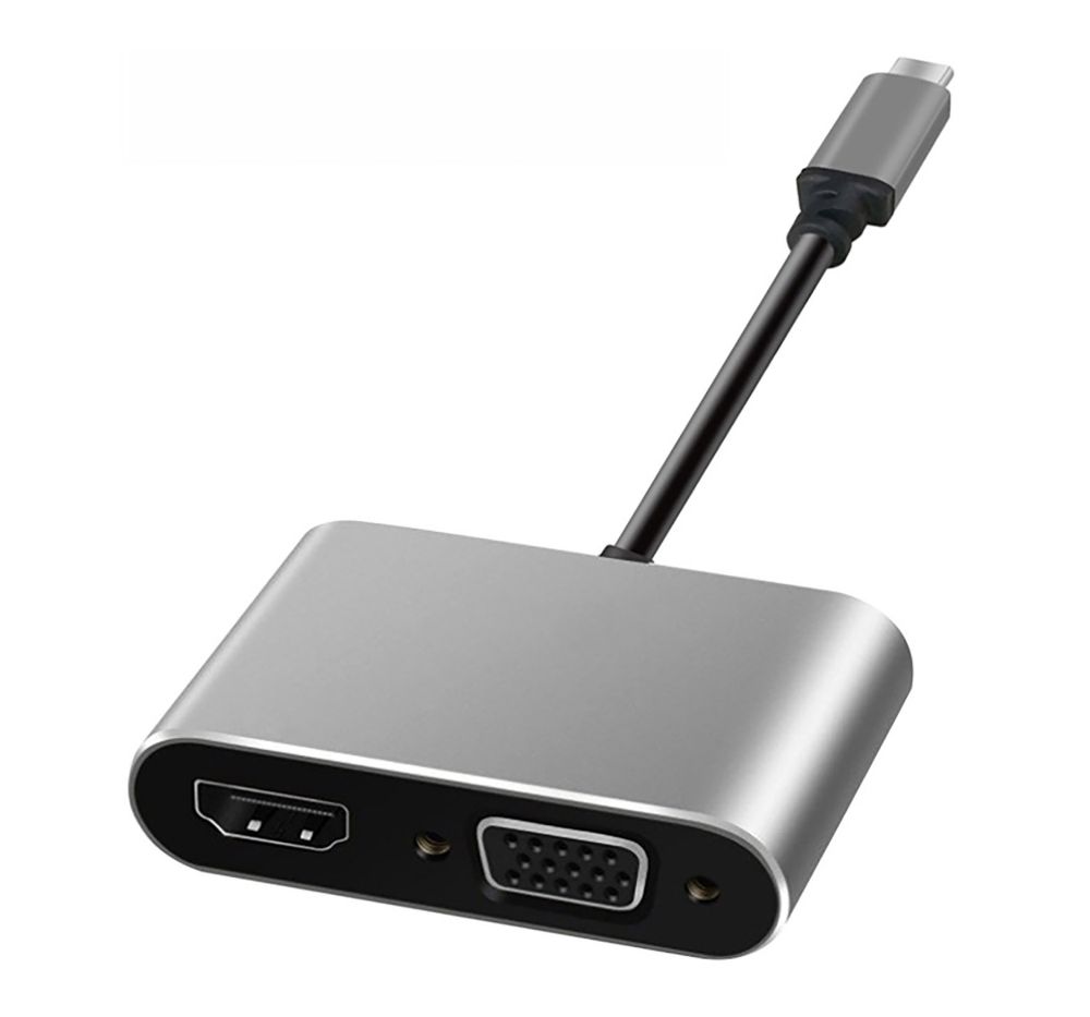 ART cable 2in1 Type C (male) to HDMI (female) 4K 30Hz + SVGA 15pin (female) 0,15 m silver