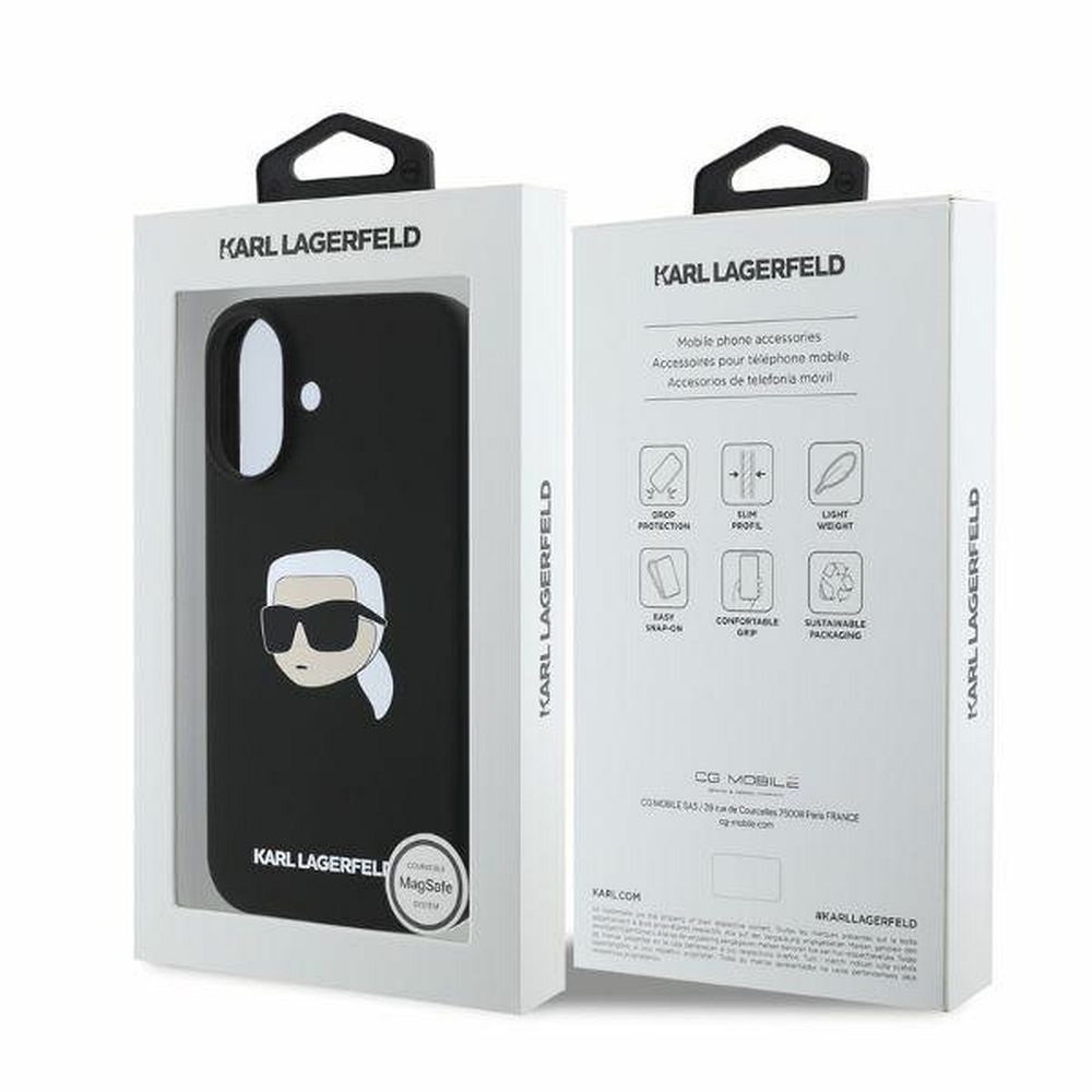 KARL LAGERFELD case for IPHONE 16 compatible with MagSafe KLHMP16SSKHPPLK (Sil KL Head Print) black