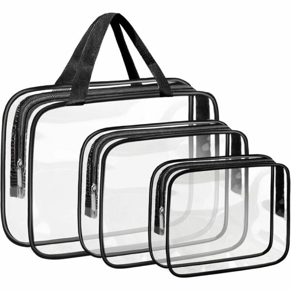Travel Cosmetic Bag Set RC-K-1083 | 3 Pieces | Transparent   A practical set of 3 travel cosmetic bags, perfect for trips, gym, or everyday use. The transparent design allows for quick identification of items, while different sizes help keep cosmetics and accessories well-organized. ✅ Key Features: ✔ Set of 3 cosmetic bags – various sizes for different needs ✔ Transparent design – easy visibility of contents ✔ Water-resistant material – protects against moisture and spills ✔ Lightweight & compact – fits easily in a suitcase, travel bag, or backpack ✔ Durable zipper closure – secure storage for cosmetics ✔ Versatile use – great for toiletries, accessories, or documentsTravel cosmetic bag set 3 pcs RC-K-1083 transparent