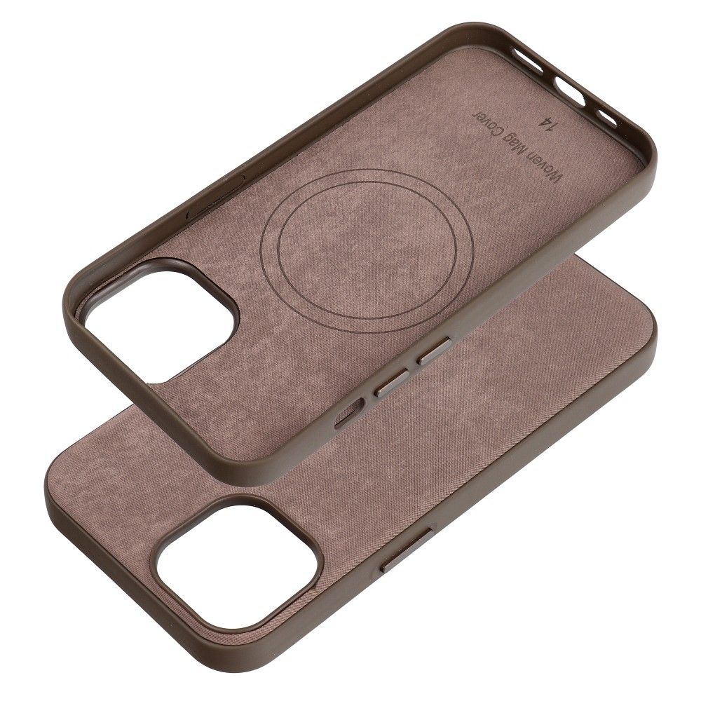 WOVEN MAG COVER case compatible with MagSafe for IPHONE 14 light brown