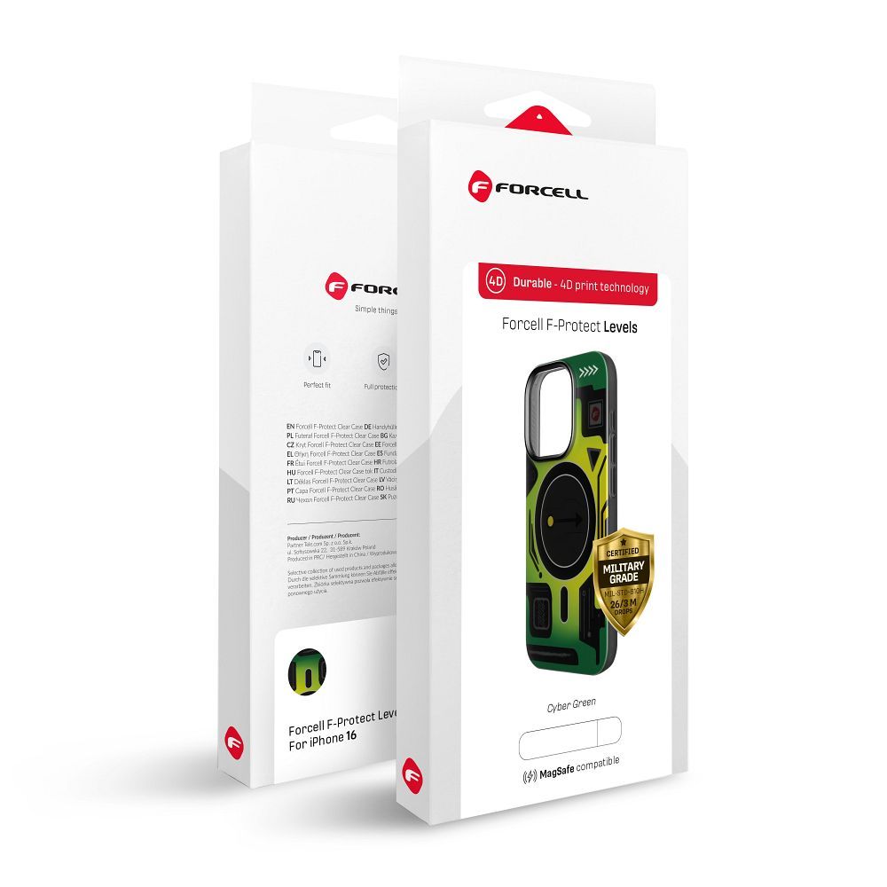 FORCELL F-PROTECT Levels with Dual Layer 4D technology, Military Drop-Test compatible with MagSafe for IPHONE 16 cyber green
