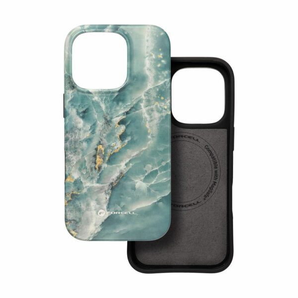 FORCELL F-PROTECT Mirage, Military Drop-Tested case compatible with MagSafe for IPHONE 15 green marble