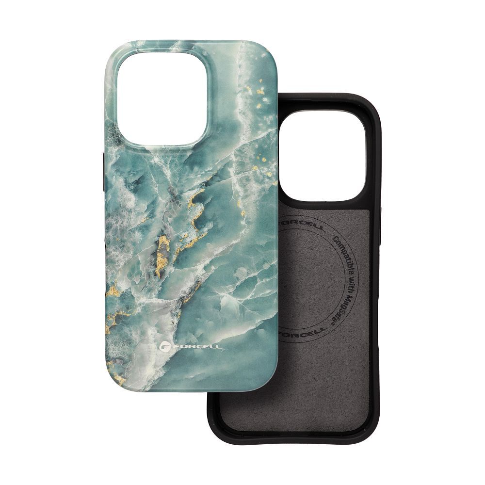FORCELL F-PROTECT Mirage, Military Drop-Tested case compatible with MagSafe for IPHONE 15 green marble