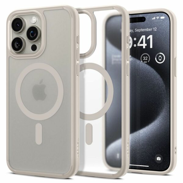 SPIGEN case ULTRA HYBRID MAG compatible with MagSafe for IPHONE 15 Pro frost natural titanium