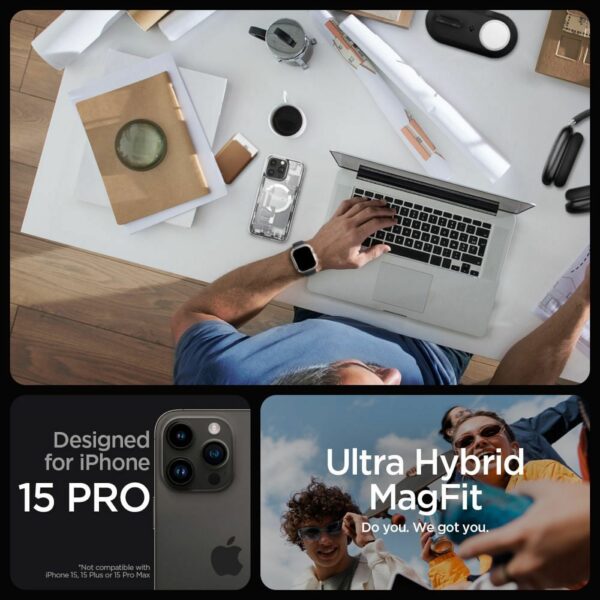 SPIGEN case ULTRA HYBRID MAG compatible with MagSafe for IPHONE 15 Pro zero one white