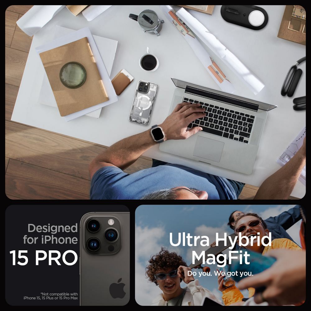 SPIGEN case ULTRA HYBRID MAG compatible with MagSafe for IPHONE 15 Pro zero one white