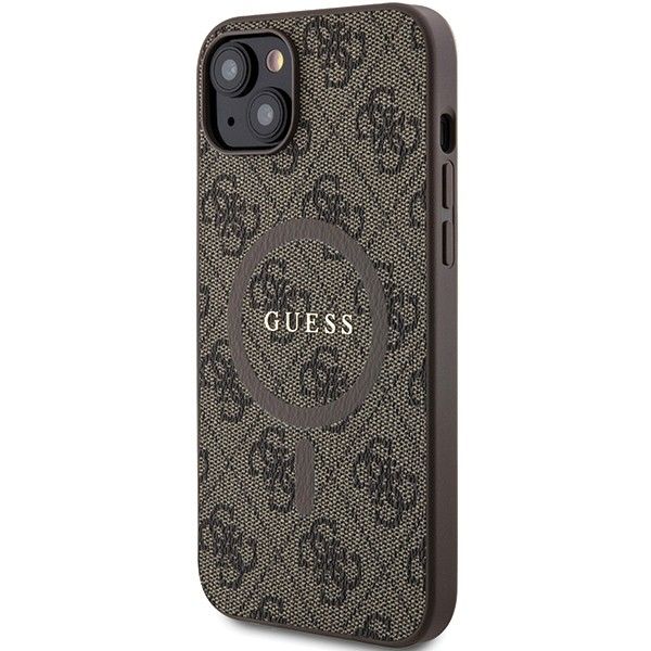 GUESS case for IPHONE 15 compatible with MagSafe GUHMP15SG4GFRW (4G Ring classic logo) brown