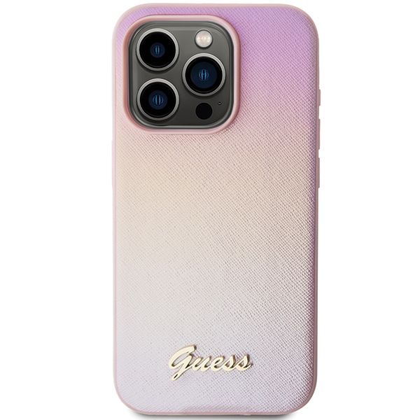 GUESS case for IPHONE 15 Pro GUHCP15LPSAIRSP (Saffiano Iridescent Script) pink