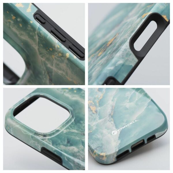 FORCELL F-PROTECT Mirage, Military Drop-Tested case compatible with MagSafe for IPHONE 15 green marble
