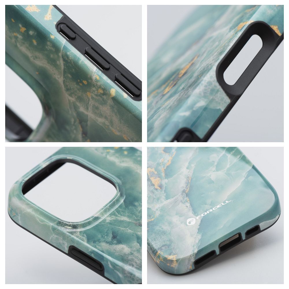 FORCELL F-PROTECT Mirage, Military Drop-Tested case compatible with MagSafe for IPHONE 15 green marble