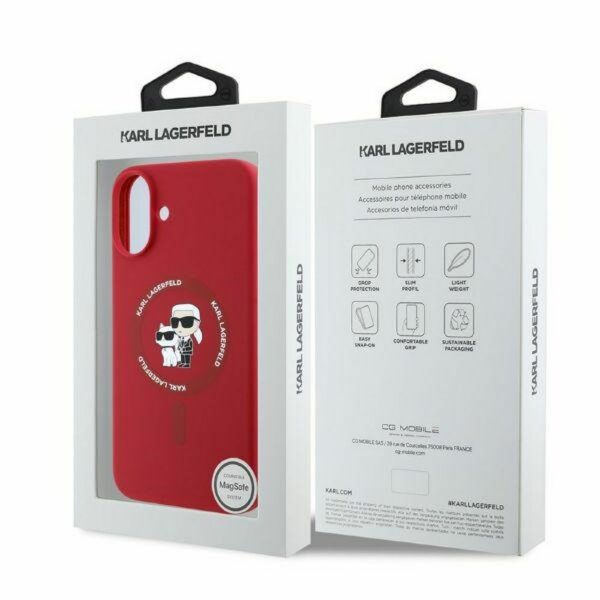 KARL LAGERFELD case for IPHONE 16 compatible with MagSafe KLHMP16SSCMKCRHR (Silicone KC Body Ring) red