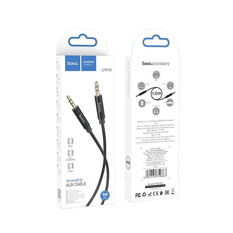 HOCO cable AUX Jack 3,5 mm to Jack 3,5 mm UPA19 1 m black