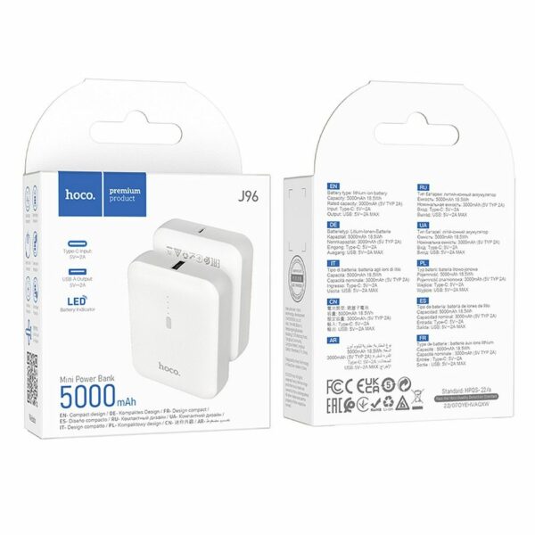 HOCO powerbank 5000 mAh 2A J96 white