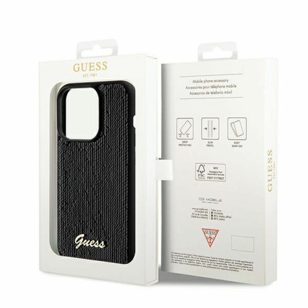 GUESS case for IPHONE 14 Pro GUHCP14LPSFDGSK (Sequin Script Metal) black