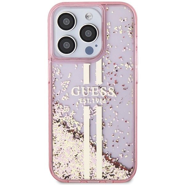 GUESS case for IPHONE 15 Pro GUHCP15LLFCSEGP (Liquid Glitter Gold Stripes) pink