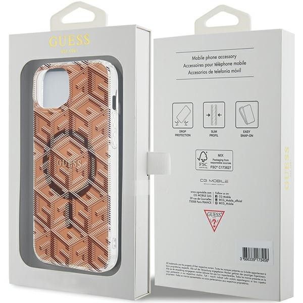 GUESS case for IPHONE 15 compatible with MagSafe GUHMP15SHGCUSTGW (IML GCUBE) brown